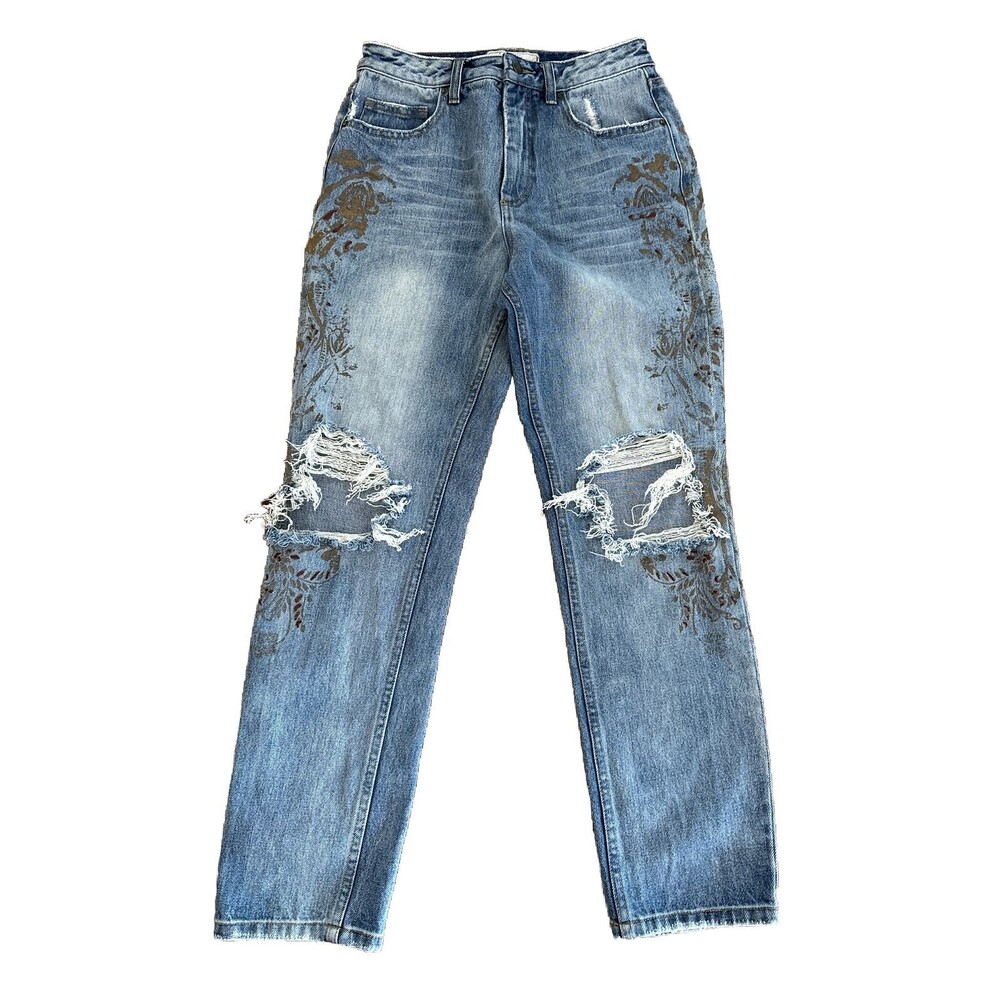 Free People Jeans Straight Leg/Skinny 61855-1651525 Size W 27 Destroyed Painted